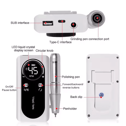 ProNail 45000RPM Electric Nail Drill Machine Rechargeable and Portable