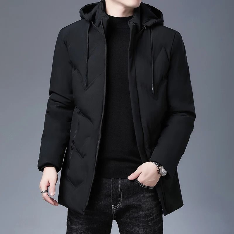 Mens Luxury Hooded Parka Winter Jacket Quilted Long Coat