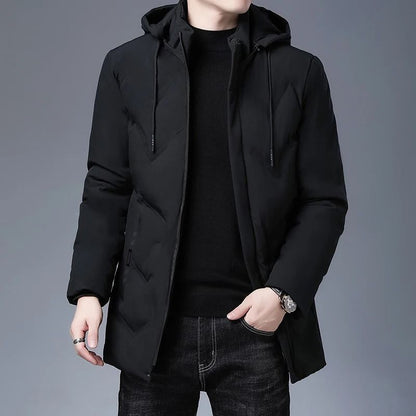Mens Luxury Hooded Parka Winter Jacket Quilted Long Coat
