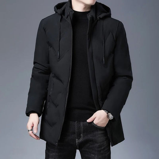 Mens Luxury Hooded Parka Winter Jacket Quilted Long Coat