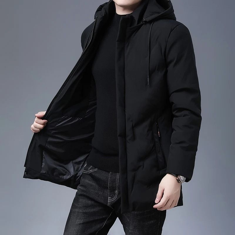 Mens Luxury Hooded Parka Winter Jacket Quilted Long Coat