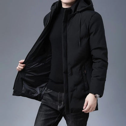 Mens Luxury Hooded Parka Winter Jacket Quilted Long Coat
