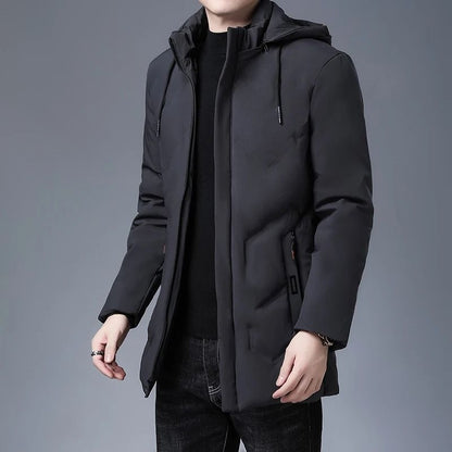 Mens Luxury Hooded Parka Winter Jacket Quilted Long Coat