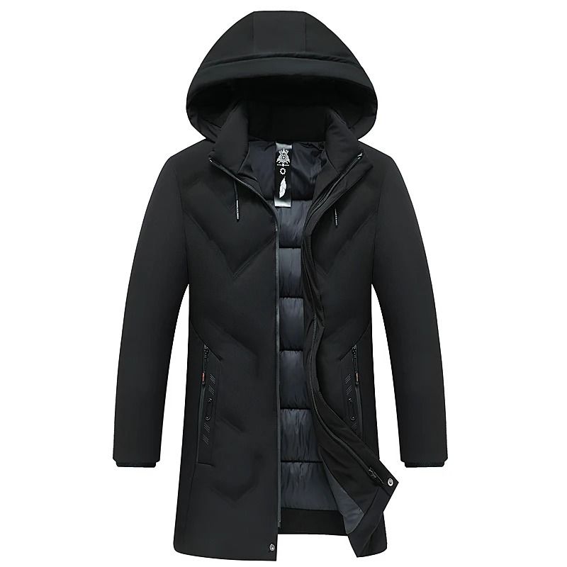 Mens Luxury Hooded Parka Winter Jacket Quilted Long Coat