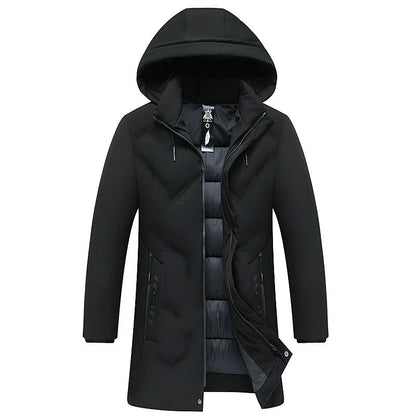 Mens Luxury Hooded Parka Winter Jacket Quilted Long Coat