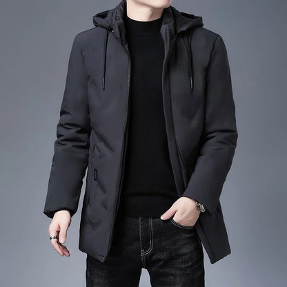 Mens Luxury Hooded Parka Winter Jacket Quilted Long Coat