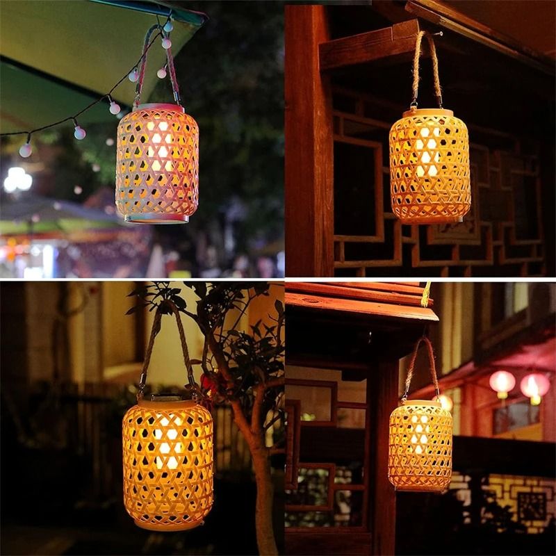 Solar Bamboo Woven Lantern for Outdoor Garden and Patio Decor