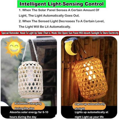 Solar Bamboo Woven Lantern for Outdoor Garden and Patio Decor