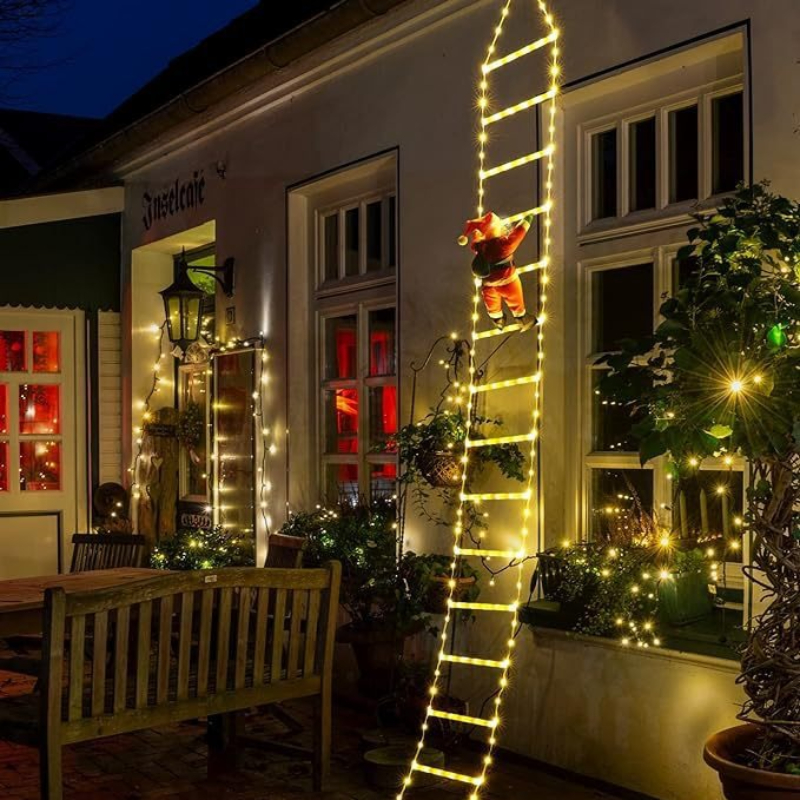 Climbing Santa LED Ladder Lights – 1 Plug-In Fairy Christmas Decoration Warm White/Multicolor, 8 Modes