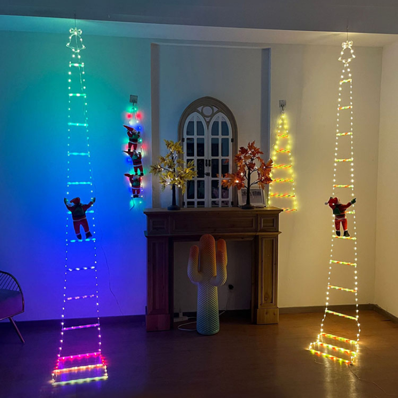 Climbing Santa LED Ladder Lights – 1 Plug-In Fairy Christmas Decoration Warm White/Multicolor, 8 Modes