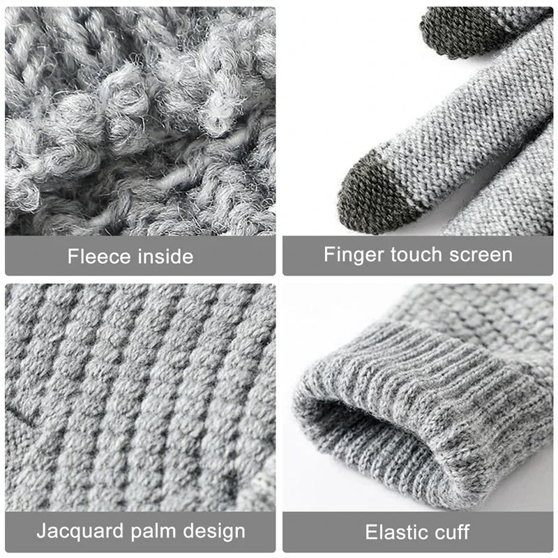 Warm Winter Knit Touch Screen Gloves Full Finger Outdoor Cycling Driving Wool Blend