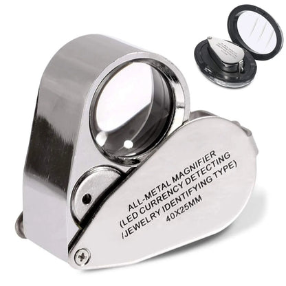 40X Jewelers Loupe Magnifier with LED and UV Light – Metal Folding Magnifying Glass for Coins, Jewelry, and Stamps