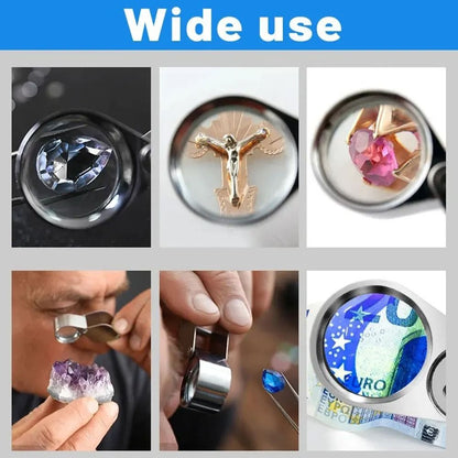 40X Jewelers Loupe Magnifier with LED and UV Light – Metal Folding Magnifying Glass for Coins, Jewelry, and Stamps