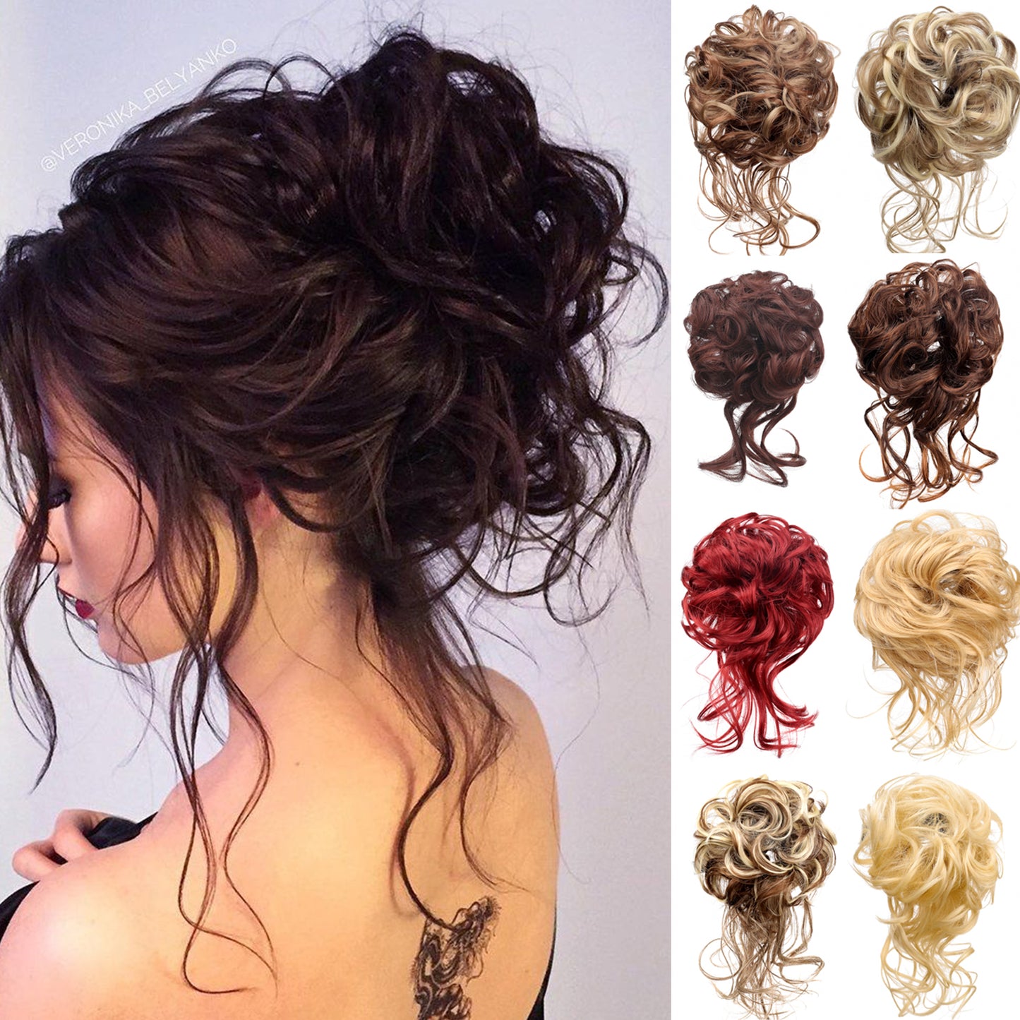 Wave Ponytail Hair Extension for Women, Synthetic Messy Hairpiece Bun, Elastic Rubber Band Updo Fiber Scrunchies