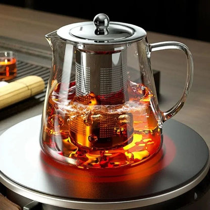 Glass Teapot with Stainless Steel Infuser – Heat-Resistant Borosilicate Tea Kettle for Loose Leaf and Flower Tea