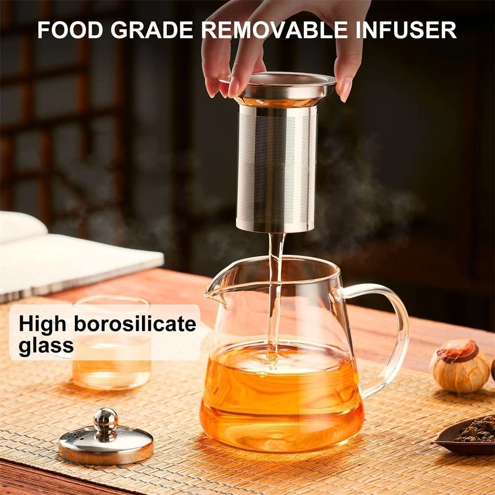 Glass Teapot with Stainless Steel Infuser – Heat-Resistant Borosilicate Tea Kettle for Loose Leaf and Flower Tea