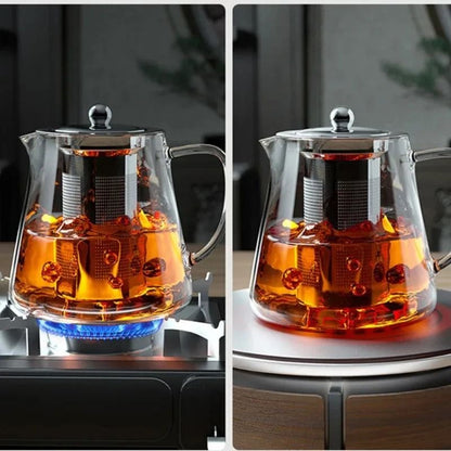 Glass Teapot with Stainless Steel Infuser – Heat-Resistant Borosilicate Tea Kettle for Loose Leaf and Flower Tea