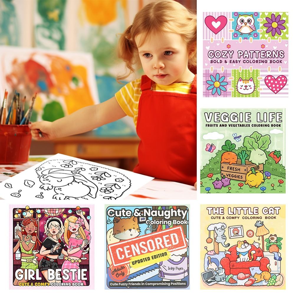Cute Cartoon Coloring Book for Adults, Stress Relief Educational Gift, Graffiti Painting Book for Teens