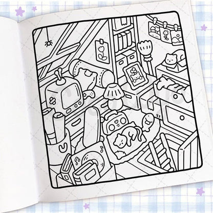 Cute Cartoon Coloring Book for Adults, Stress Relief Educational Gift, Graffiti Painting Book for Teens