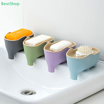 Portable Non Slip Elephant Shaped Soap Box With Lid, Double Layer Countertop Storage Rack Soap Holder For Bathroom