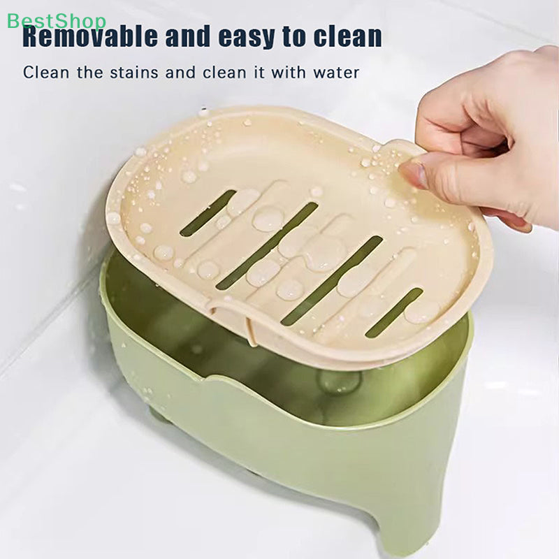 Portable Non Slip Elephant Shaped Soap Box With Lid, Double Layer Countertop Storage Rack Soap Holder For Bathroom