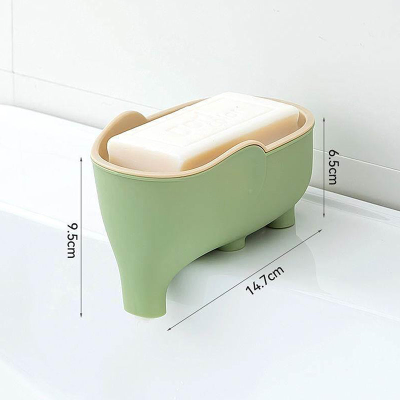 Portable Non Slip Elephant Shaped Soap Box With Lid, Double Layer Countertop Storage Rack Soap Holder For Bathroom
