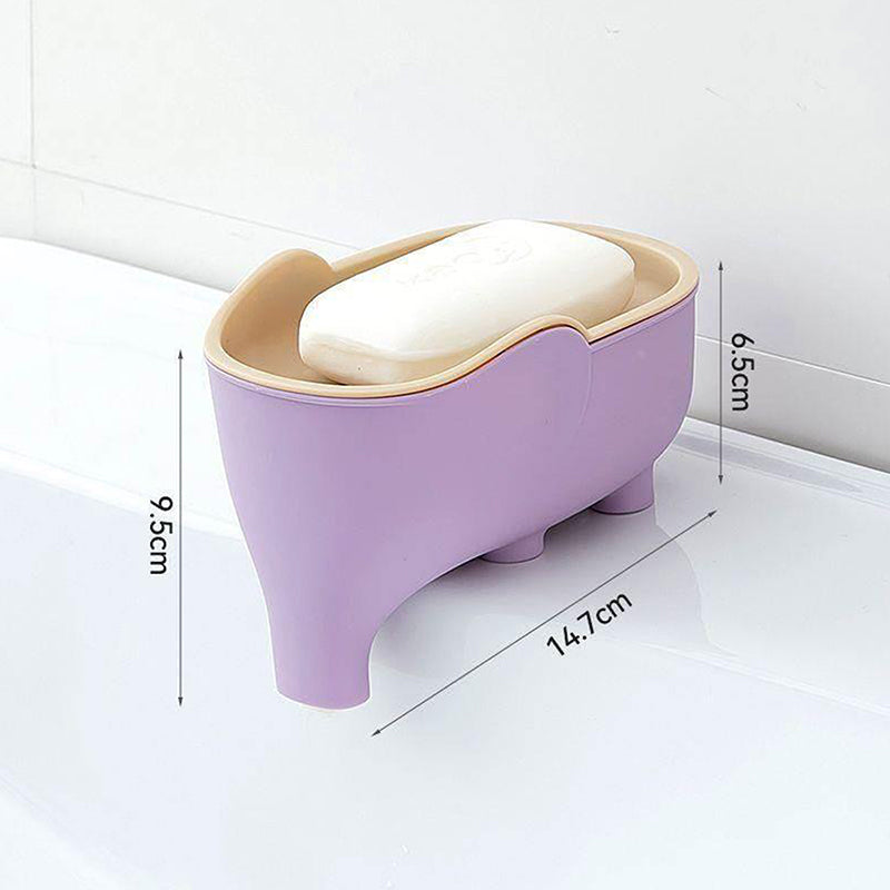 Portable Non Slip Elephant Shaped Soap Box With Lid, Double Layer Countertop Storage Rack Soap Holder For Bathroom