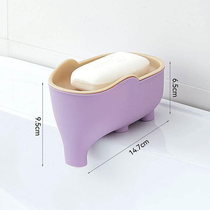 Portable Non Slip Elephant Shaped Soap Box With Lid, Double Layer Countertop Storage Rack Soap Holder For Bathroom