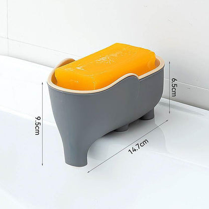 Portable Non Slip Elephant Shaped Soap Box With Lid, Double Layer Countertop Storage Rack Soap Holder For Bathroom