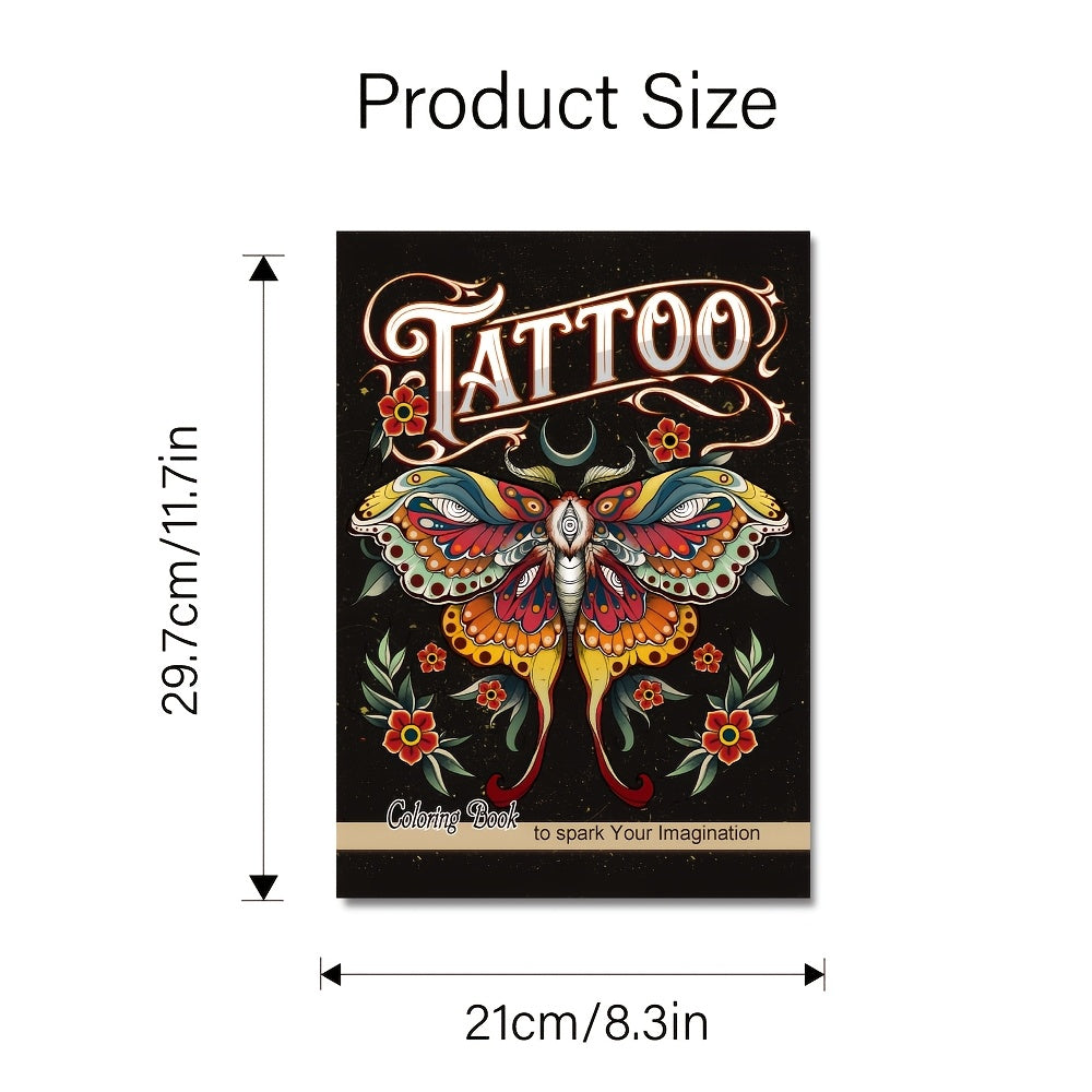 Mindfulness Colouring Book for Adults, Colourful Tattoo Designs, Premium Paper, Perfect Gift for Birthdays, Christmas
