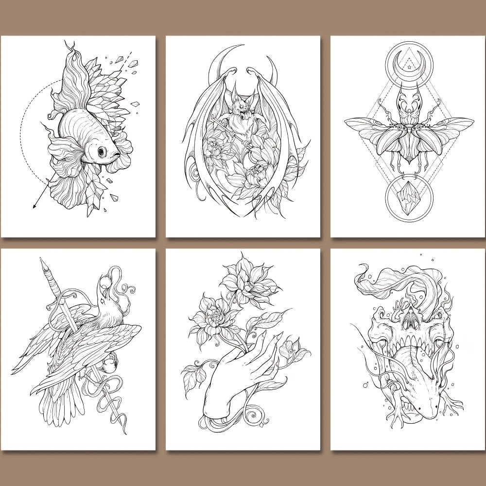Mindfulness Colouring Book for Adults, Colourful Tattoo Designs, Premium Paper, Perfect Gift for Birthdays, Christmas