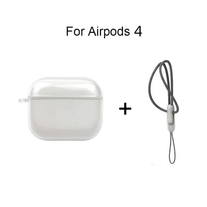Clear Soft TPU Earphone Case for AirPods 4 3 2 1 Pro and Pro2 with Lanyard Strap