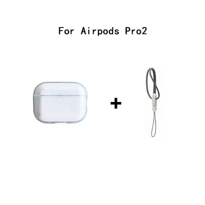 Clear Soft TPU Earphone Case for AirPods 4 3 2 1 Pro and Pro2 with Lanyard Strap