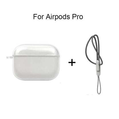 Clear Soft TPU Earphone Case for AirPods 4 3 2 1 Pro and Pro2 with Lanyard Strap