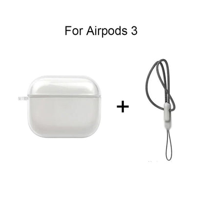 Clear Soft TPU Earphone Case for AirPods 4 3 2 1 Pro and Pro2 with Lanyard Strap