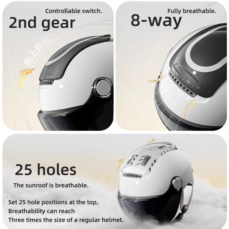 Summer Electric Bike Helmet, Open Face Dual Lens Motorcycle Helmet, Breathable Jet Scooter Helmet for Men and Women