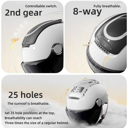 Summer Electric Bike Helmet, Open Face Dual Lens Motorcycle Helmet, Breathable Jet Scooter Helmet for Men and Women