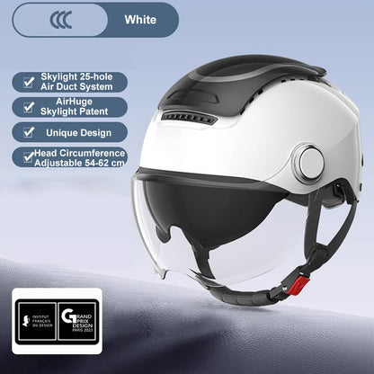Summer Electric Bike Helmet, Open Face Dual Lens Motorcycle Helmet, Breathable Jet Scooter Helmet for Men and Women