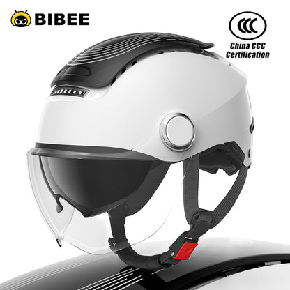 Summer Electric Bike Helmet, Open Face Dual Lens Motorcycle Helmet, Breathable Jet Scooter Helmet for Men and Women