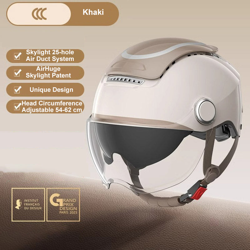 Summer Electric Bike Helmet, Open Face Dual Lens Motorcycle Helmet, Breathable Jet Scooter Helmet for Men and Women