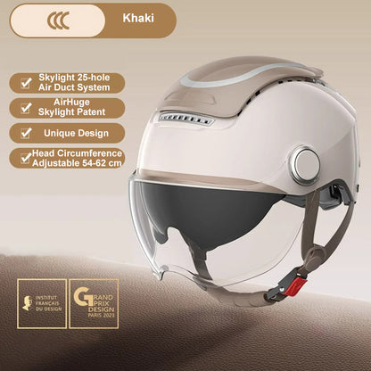 Summer Electric Bike Helmet, Open Face Dual Lens Motorcycle Helmet, Breathable Jet Scooter Helmet for Men and Women