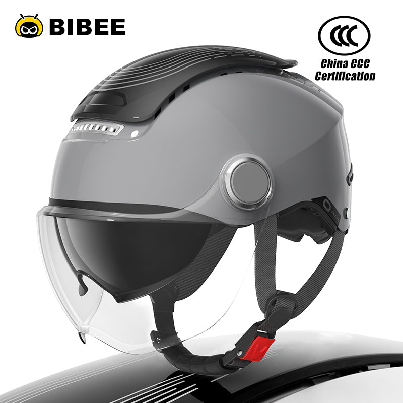 Summer Electric Bike Helmet, Open Face Dual Lens Motorcycle Helmet, Breathable Jet Scooter Helmet for Men and Women