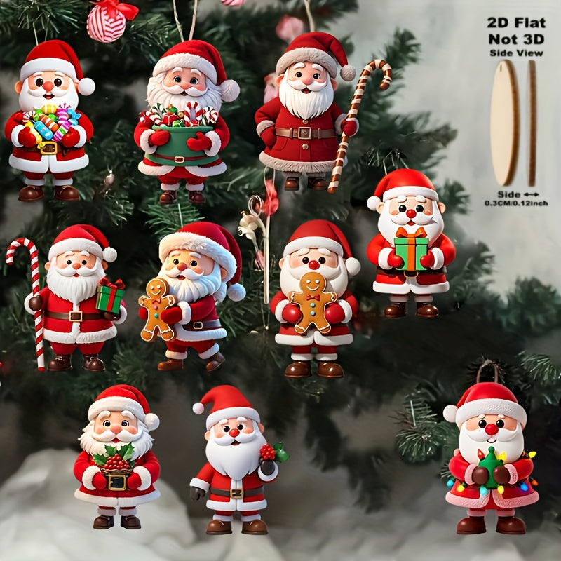 Wooden Gingerbread Man Santa Claus Christmas Ornament, Flat Tree Pendant, Festive Home Decoration Gift