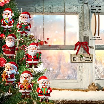 Wooden Gingerbread Man Santa Claus Christmas Ornament, Flat Tree Pendant, Festive Home Decoration Gift
