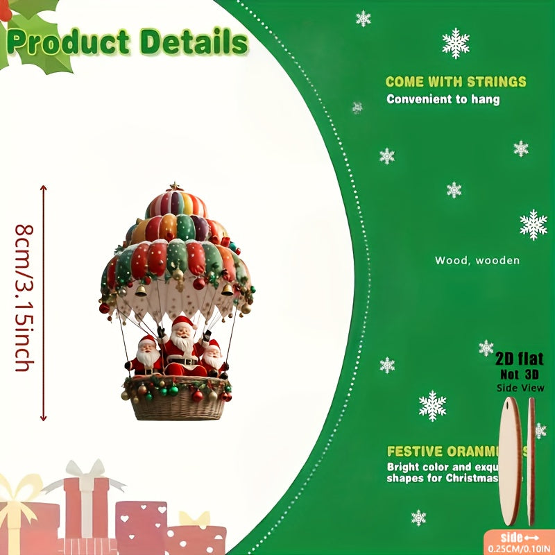 Christmas Tree Wooden Hanging Decorations, Mobile Santa Claus, Hot Air Balloon, Festive Holiday Ornament Kit