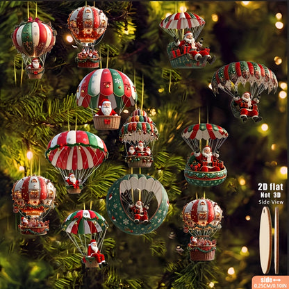 Christmas Tree Wooden Hanging Decorations, Mobile Santa Claus, Hot Air Balloon, Festive Holiday Ornament Kit