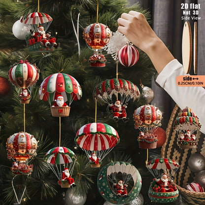 Christmas Tree Wooden Hanging Decorations, Mobile Santa Claus, Hot Air Balloon, Festive Holiday Ornament Kit