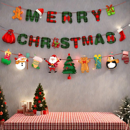 Santa Claus Snowman Paper Hanging Banner, Merry Christmas Banners Decoration, Red Green Xmax Pendant Holiday Decor
