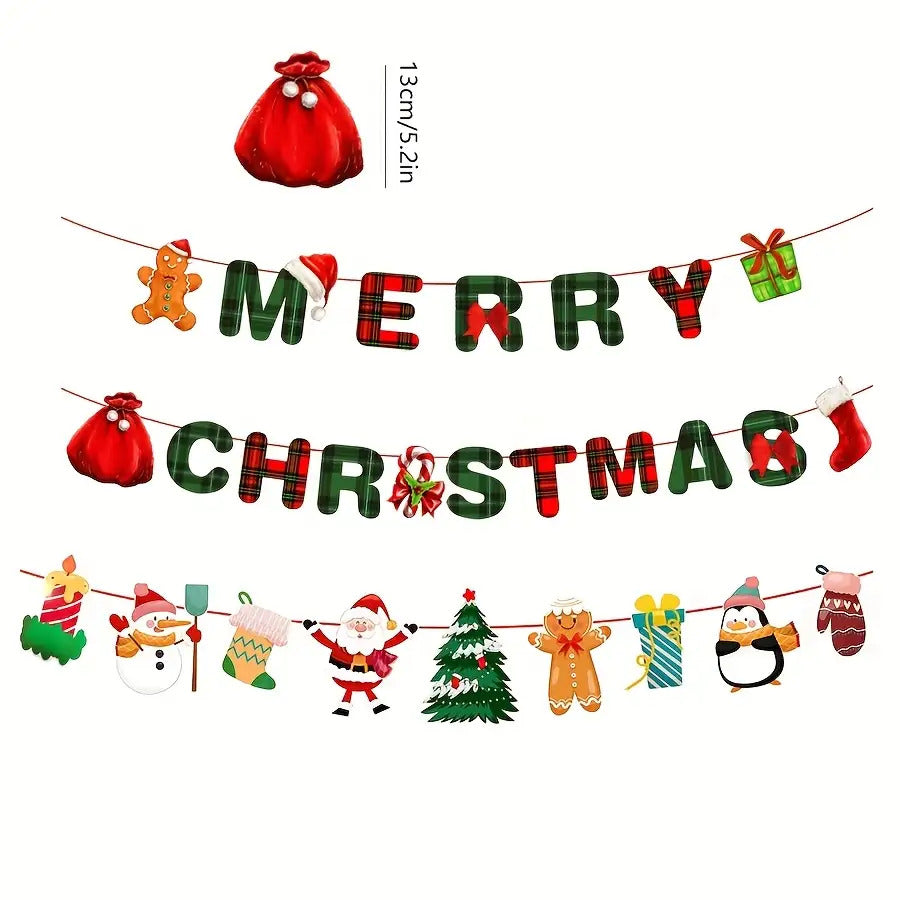 Santa Claus Snowman Paper Hanging Banner, Merry Christmas Banners Decoration, Red Green Xmax Pendant Holiday Decor