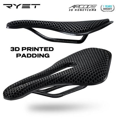 RYET Ultralight Carbon Fiber Bike Saddle, 3D Printed Hollow Comfortable Breathable MTB Road Bicycle Seat